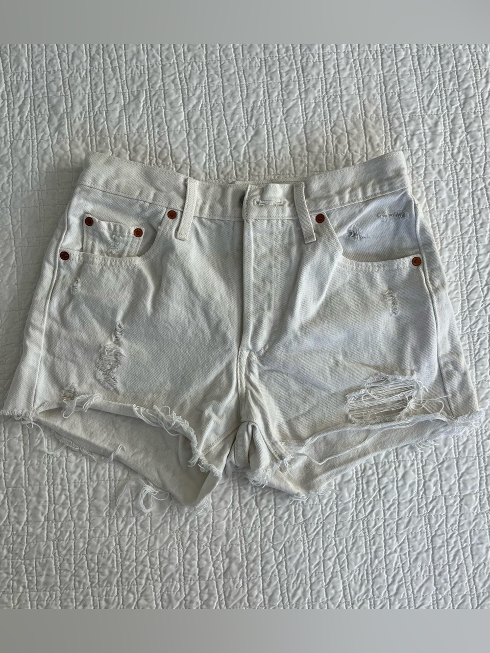 Levi's White Distressed Denim Cutoff Shorts 501 Size 25